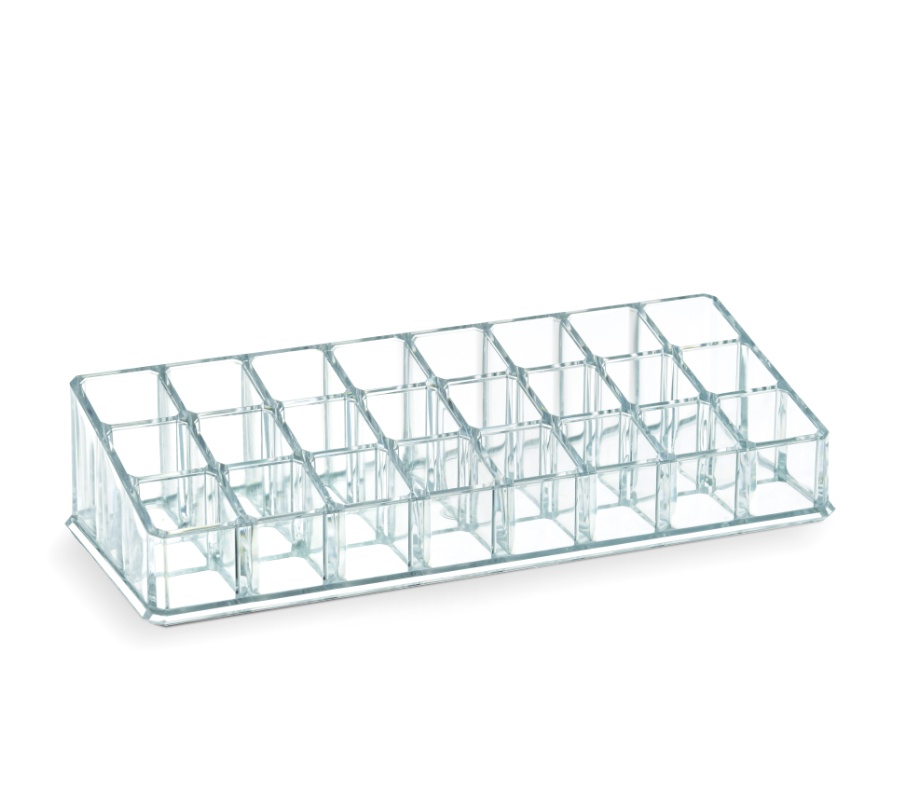 Sminkställ för Läppstift, 24 fack, LIVING LIPSTICK ORGANIZER, 22,7 x 9 x H 5 cm, Klar akryl