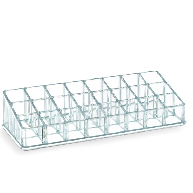 Sminkställ för Läppstift, 24 fack, LIVING LIPSTICK ORGANIZER, 22,7 x 9 x H 5 cm, Klar akryl