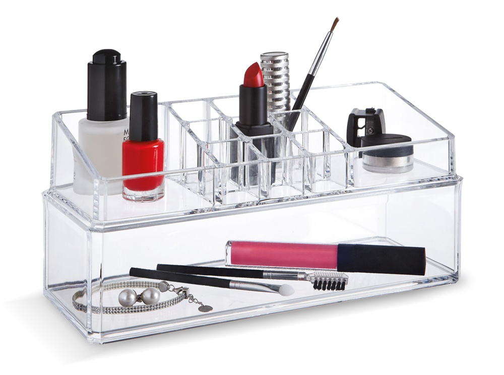 Sminkställ med 2 delar, LIVING MAKE UP ORGANIZER, 22,3 x 9,4 x H 11 cm, Klar 