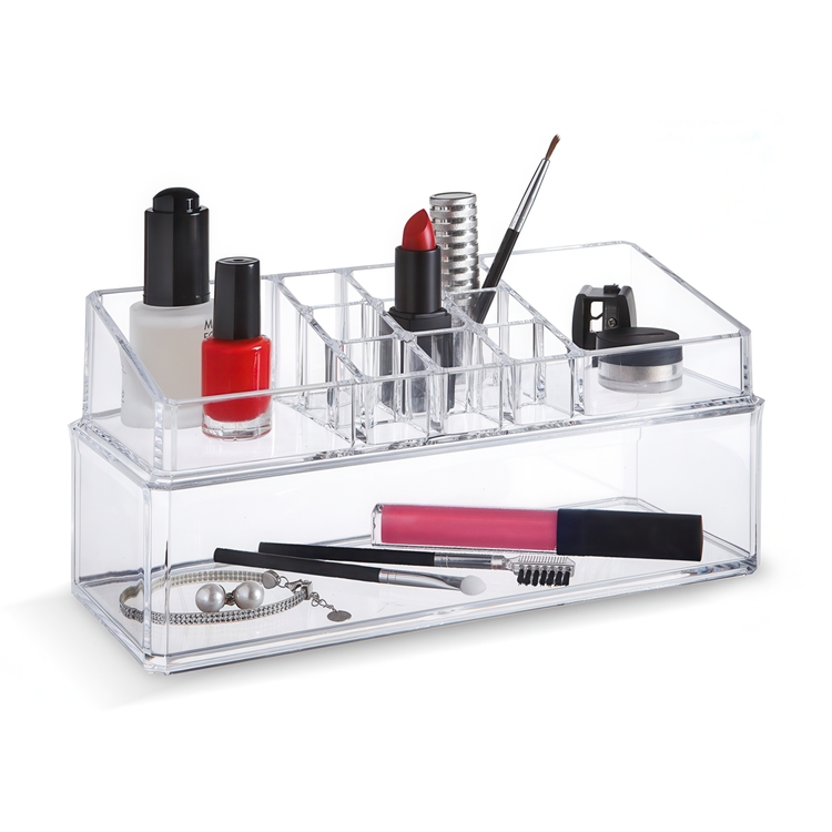 Sminkställ med 2 delar, LIVING MAKE UP ORGANIZER, 22,3 x 9,4 x H 11 cm, Klar