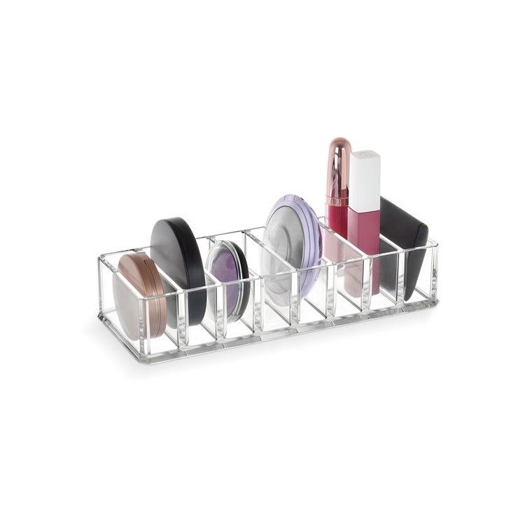 Sminkställ med 8 smala fack, LIVING MAKE UP ORGANIZER, 22 x 8,7 x H 4,5 cm, Klar akryl