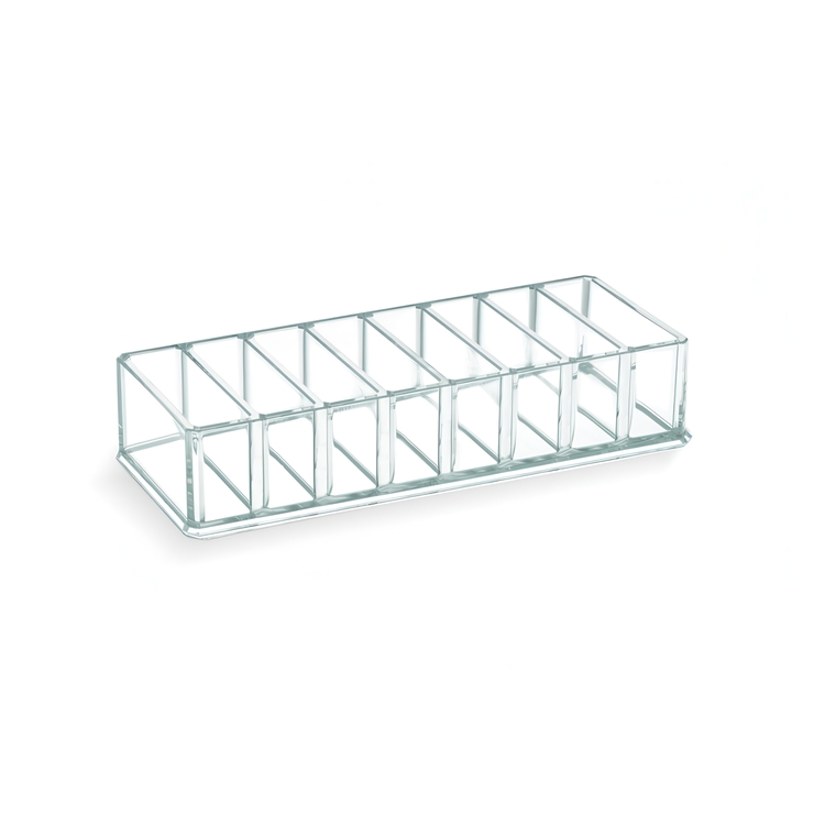 Sminkställ med 8 smala fack, LIVING MAKE UP ORGANIZER, 22 x 8,7 x H 4,5 cm, Klar akryl