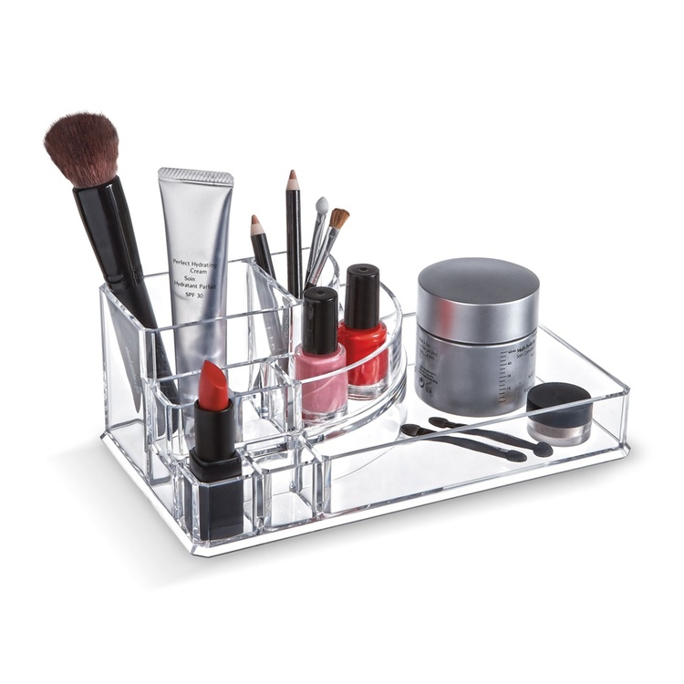 Sminkställ med bricka, LIVING MAKE UP ORGANIZER, 22,3 x 12,7 x H 8 cm, Klar akryl
