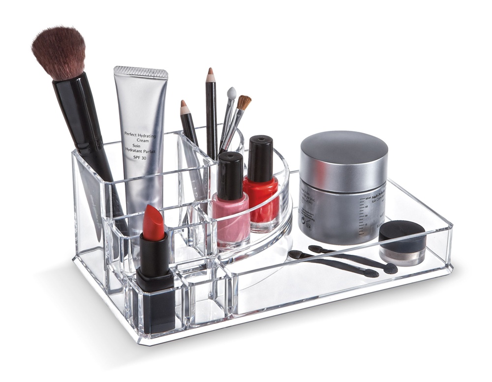 Sminkställ med bricka, LIVING MAKE UP ORGANIZER, 22,3 x 12,7 x H 8 cm, Klar akryl