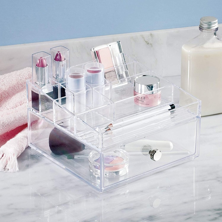 Sminkställ med låda, ID CLARITY MAKE UP DRAWER ORGANISER, 16,5 x 16,5 x H 10 cm, Klar