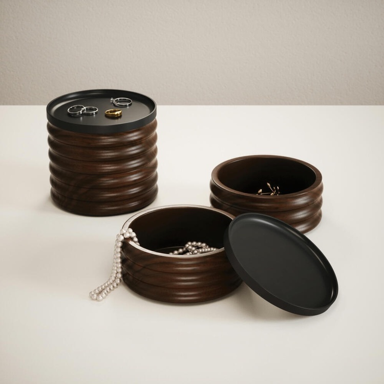 Smyckesask rund, TESORA WOOD , Ø 13 cm, Umbra