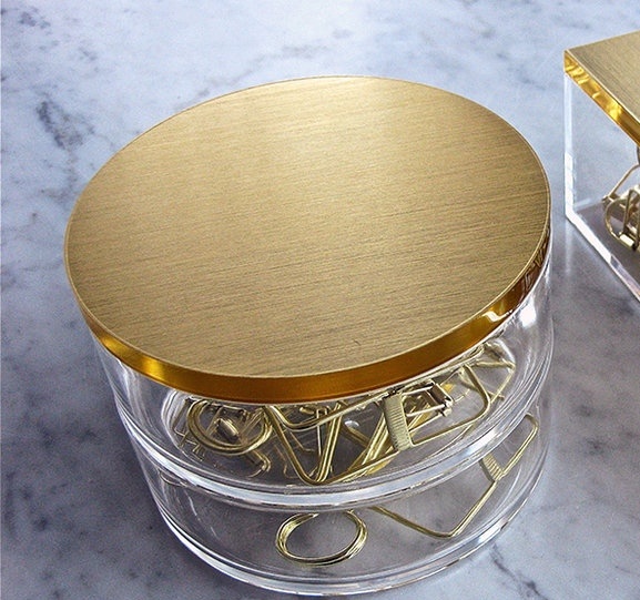 Smyckesask, Rund, Tvådelad, GOLD CHEST, Ø 12 cm, Klar / Guld