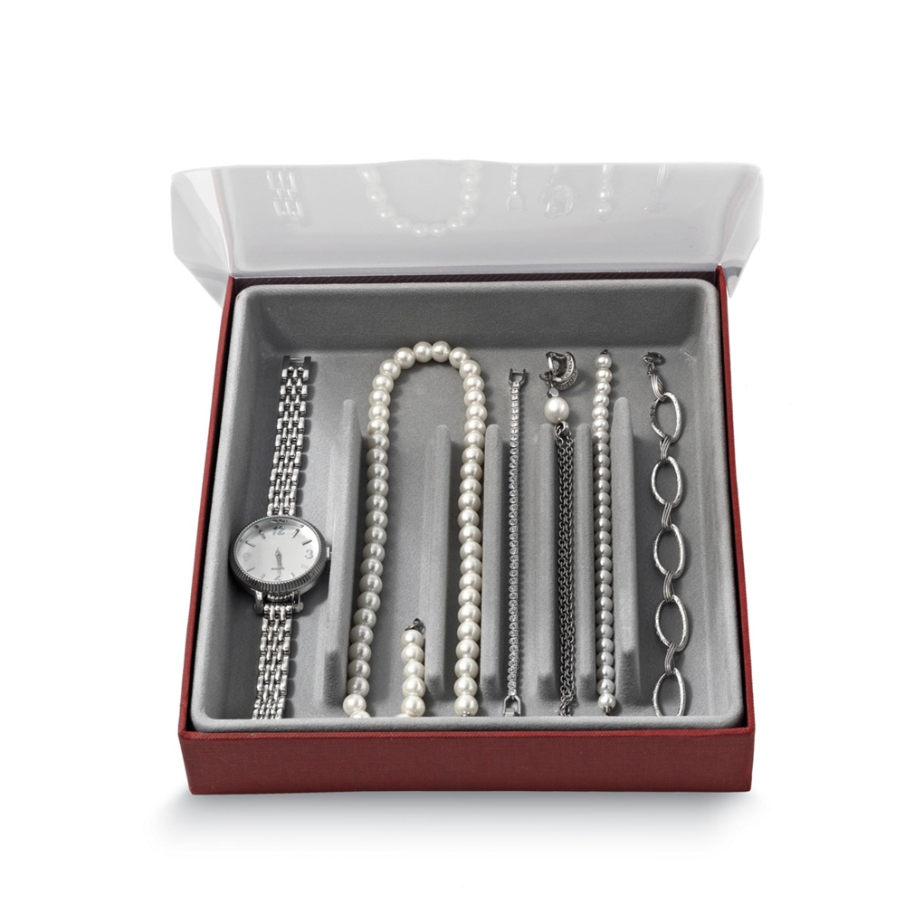 Smyckeskrin för halsband, BIJOUX COLLANE, 21,5 x 18,5 x H3,5 cm, Vinröd