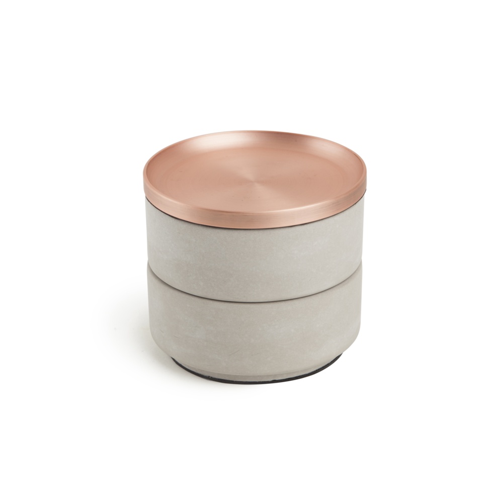 Smyckessask rund, TESORA, Ø 12,7cm, Umbra, betong / koppar