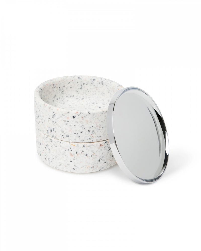 Smyckessask rund, TESORA, Ø 12,7cm, Umbra, Terrazzo / Silver
