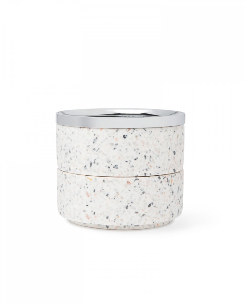 Smyckessask rund, TESORA, Ø 12,7cm, Umbra, Terrazzo / Silver