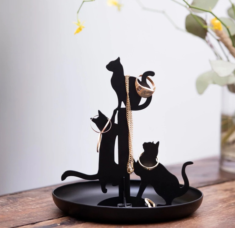 Smyckesträd med skål, BLACK CATS, Kikkerland, Svart