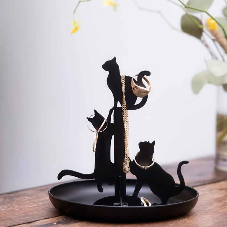 Smyckesträd med skål, BLACK CATS, Kikkerland, Svart