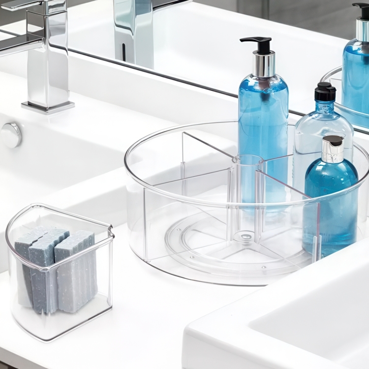 Snurrbricka med 4 fack, 1 Insats, THE HOME EDIT LAZY SUSAN, Ø 29,2cm, Transparent