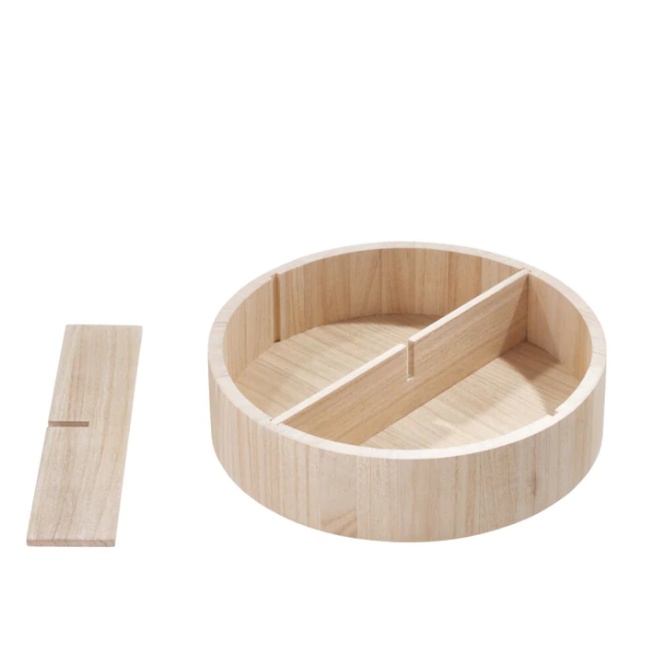 Snurrbricka trä, Med avdelare, THE HOME EDIT TURNTABLE, Ø 30,4 cm, Natur