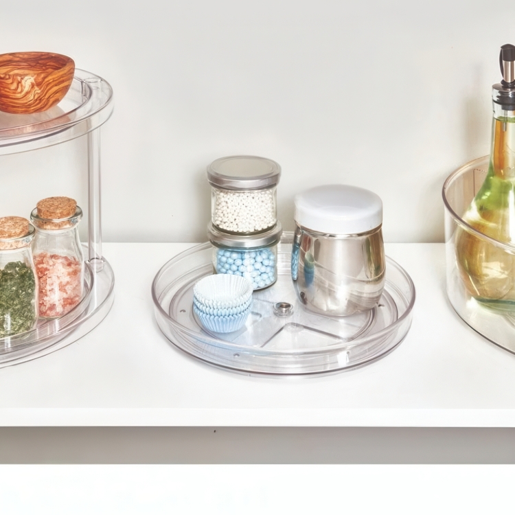 Snurrbricka, Liten, THE HOME EDIT SINGLE TIER TURNTABLE, Låg kant, Ø 23 cm, Transparent