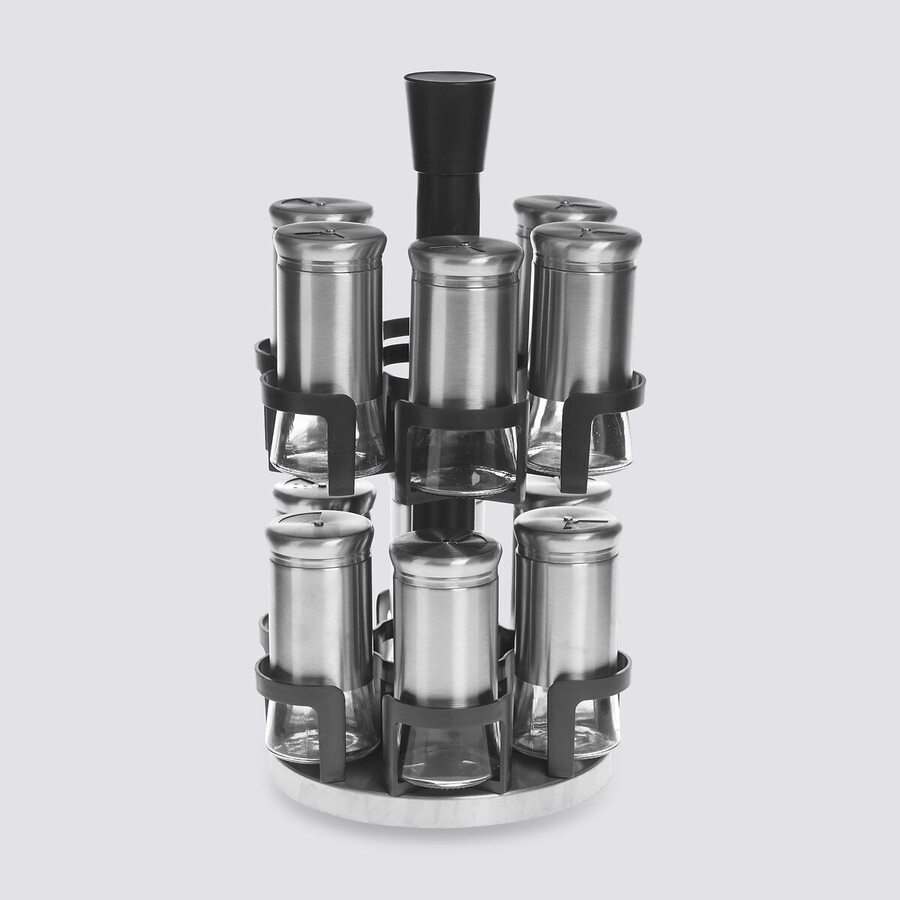Snurrställ för Kryddor, 12 burkar, REVOLVING SPICE RACK, Ø 20 x H 34,2 cm , Grå / Silver / Klar