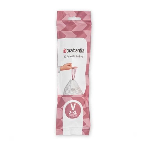 Soppåsar med dragband, 2-3 L, 10 st, BRABANTIA BIN LINERS CODE V, Vit / Vinröd