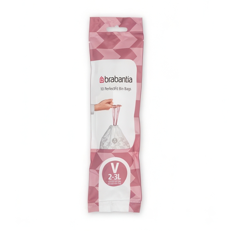 Soppåsar med dragband, 2-3 L, 10 st, BRABANTIA BIN LINERS CODE V, Vit / Vinröd