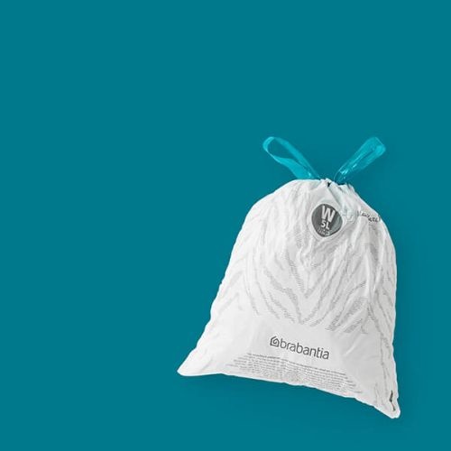 Soppåsar med dragband, 5 L, 10 st, BRABANTIA BIN LINERS CODE W, Vit / Blå