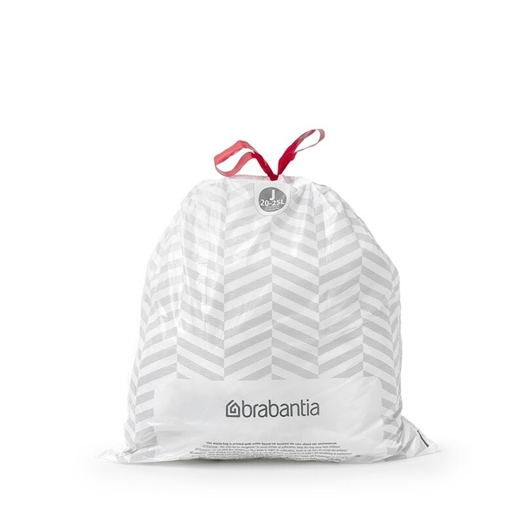 Soppåsar med dragband, Extra starka, 20-25 L, 40 st, BRABANTIA BIN LINERS CODE J, Vit / Röd