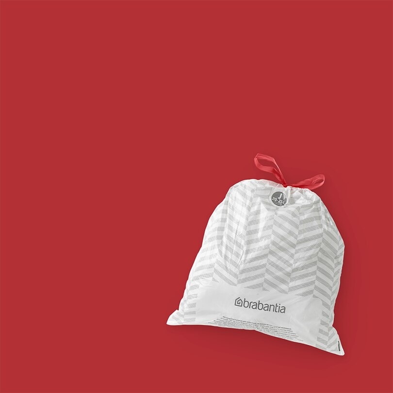 Soppåsar med dragband, Extra starka, 20-25 L, 40 st, BRABANTIA BIN LINERS CODE J, Vit / Röd