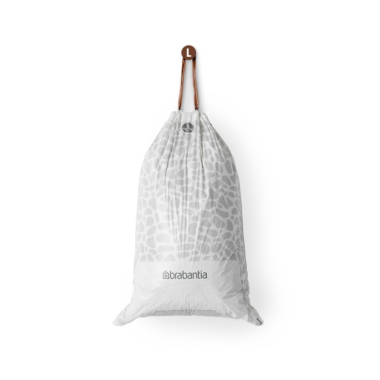 Soppåsar med dragband, Extra starka, 40 - 45 L, 20 st, BRABANTIA BIN LINERS CODE L, Vit / Brun