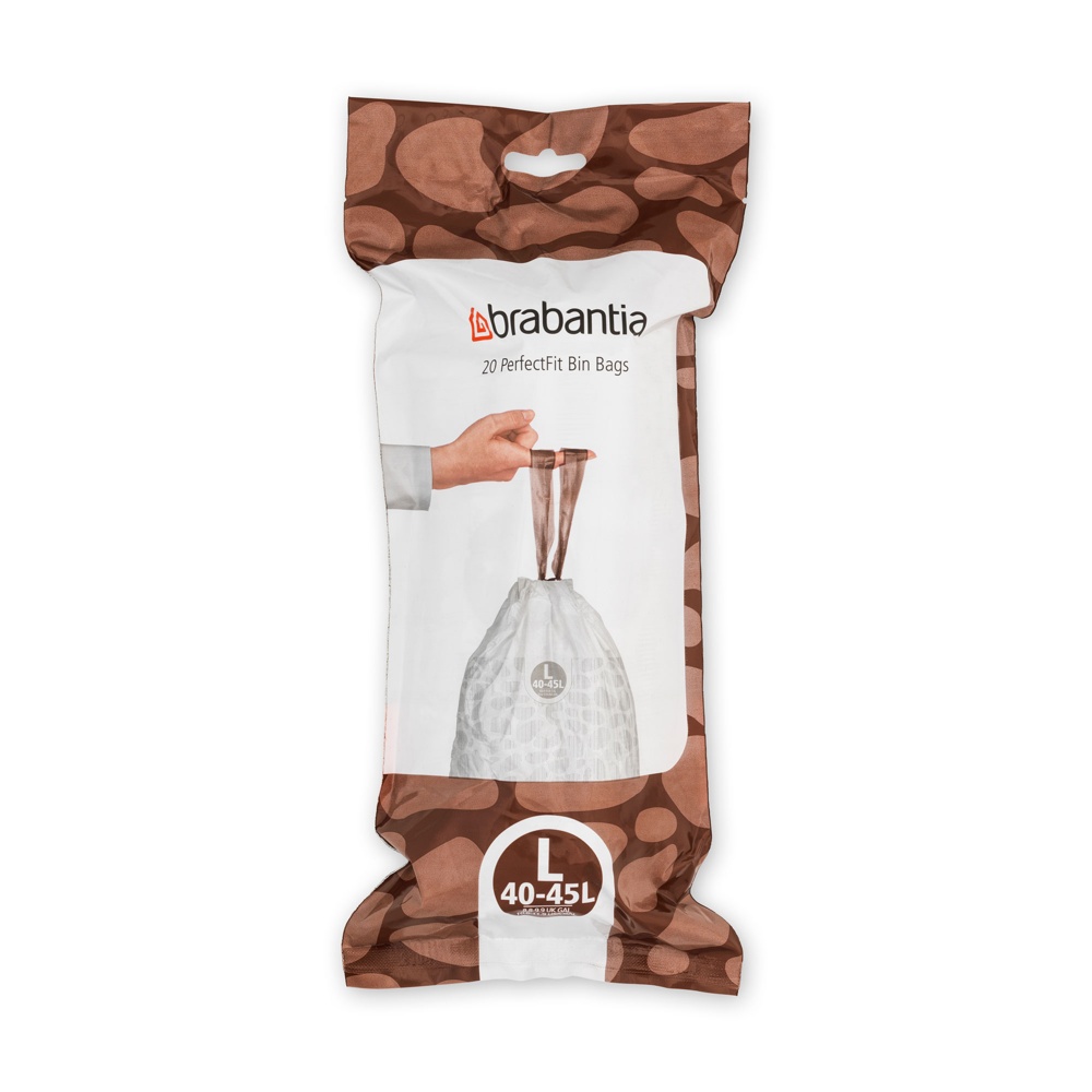 Soppåsar med dragband, Extra starka, 40 - 45 L, 20 st, BRABANTIA BIN LINERS CODE L, Vit / Brun