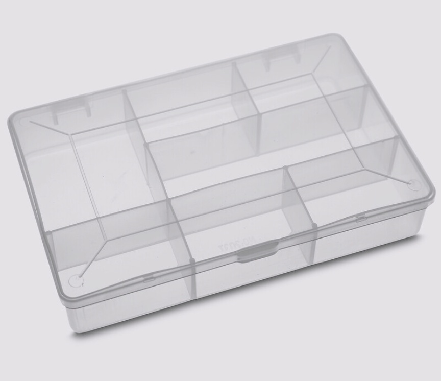 Sorteringsask med lock, 7 fack, DIY SMALL BOX, 17 x 11,8 x H 3,3 cm, Klar