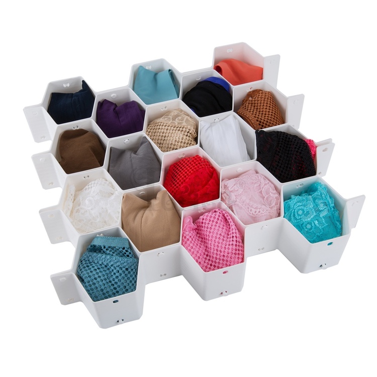 Sorteringsfack för lådor, 18 Fack, HONEYCOMB, 36 x 36 x H 7 cm, Vit