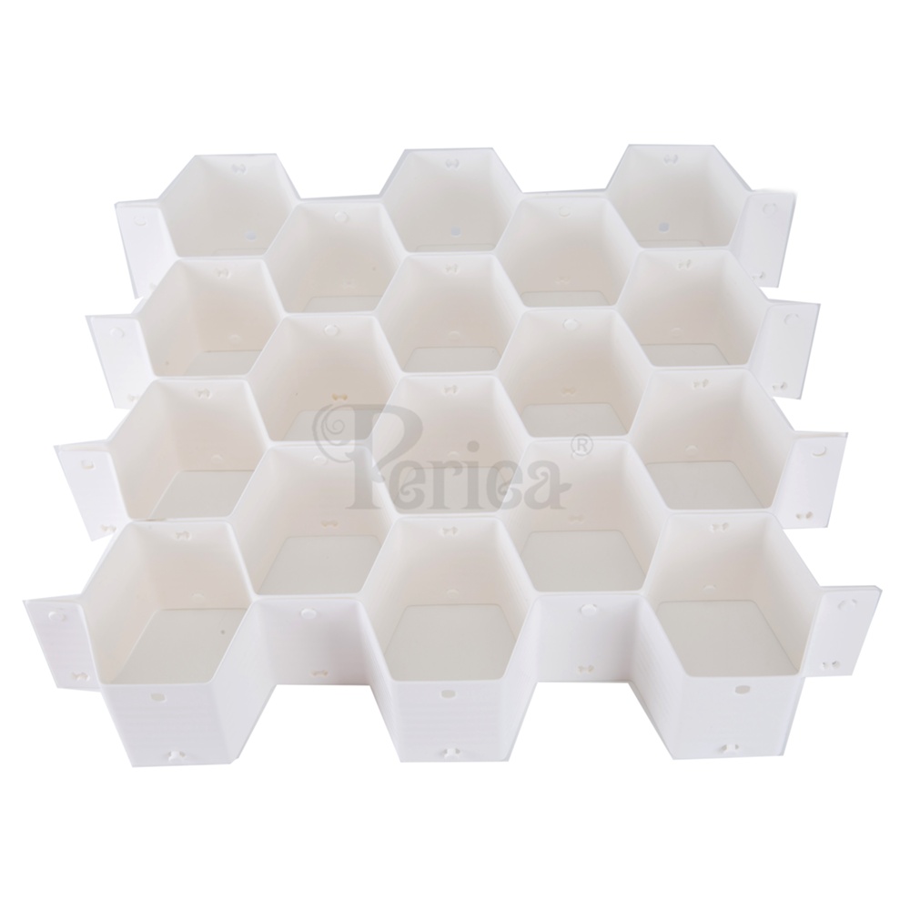 Sorteringsfack för lådor, 18 Fack, HONEYCOMB, 36 x 36 x H 7 cm, Vit