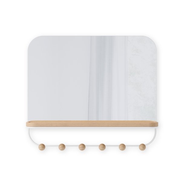 Spegel med Hylla och 6 krokar, ESTIQUE, Umbra, 46 x 10 x H 41 cm, Vit / Natur