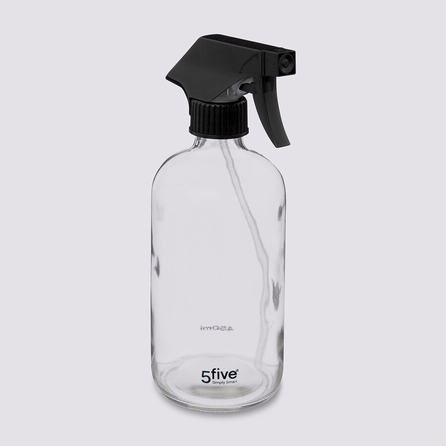 Sprayflaska i glas, 450 ml, VAPORISATEUR SPRAY, Ø 7,4 x H 21 cm, Klar / Svart