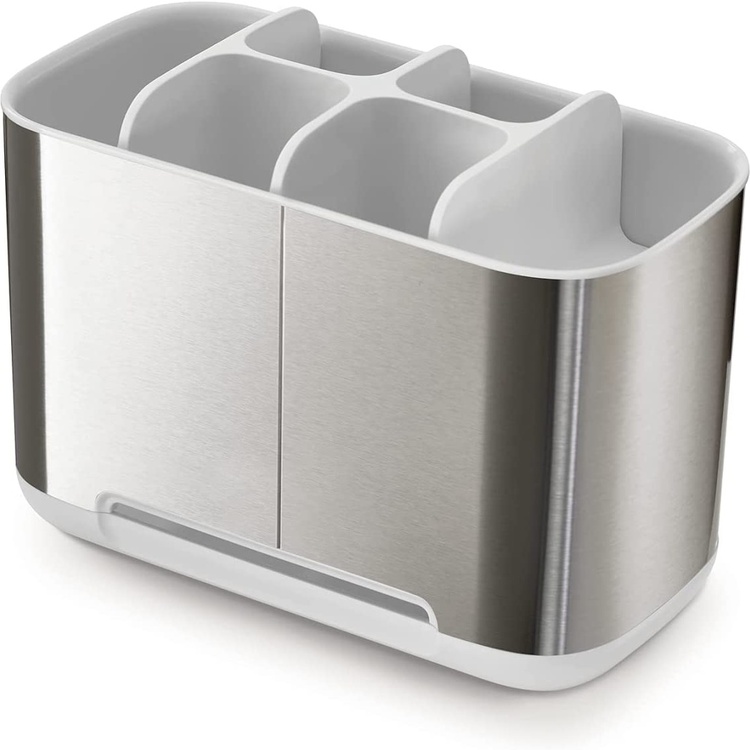 Ställ för eltandborstar, EASY STORE STEEL, 18 x 9 x H 11,5 cm, Joseph Joseph, Rostfritt stål / Vit