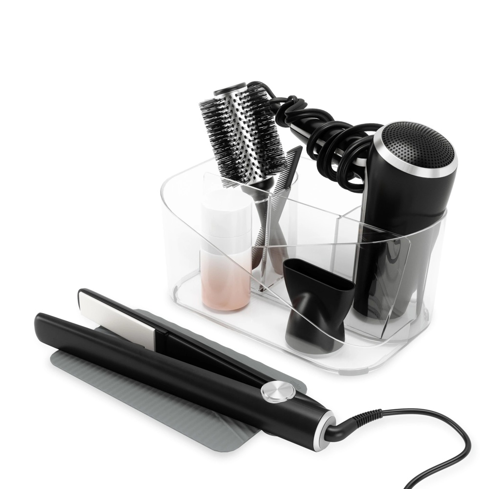Ställ för hårtork mm, UMBRA GLAM HAIR TOOLS ORGANISER, 26,5 x 17 x H 12,5 cm, Klar / grå