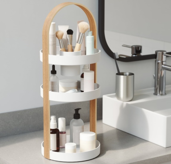 Ställ för smink, UMBRA BELLWOOD ORGANIZER, Ø 20 x H 50 cm, Vit / Natur