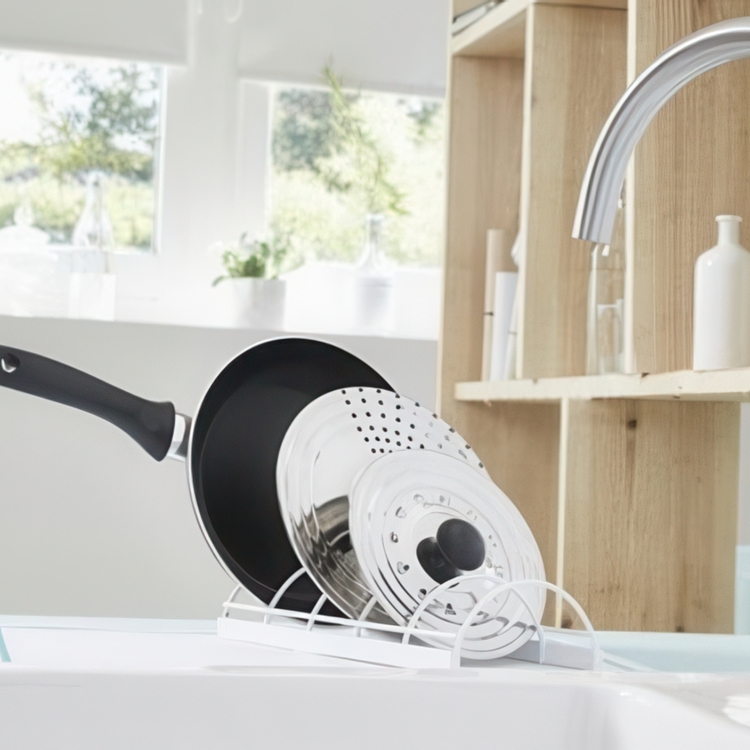 Ställ för Stekpannor. 5 fack, PAN & LID RACK, 30 x 14 x H 6,7 cm, Vit