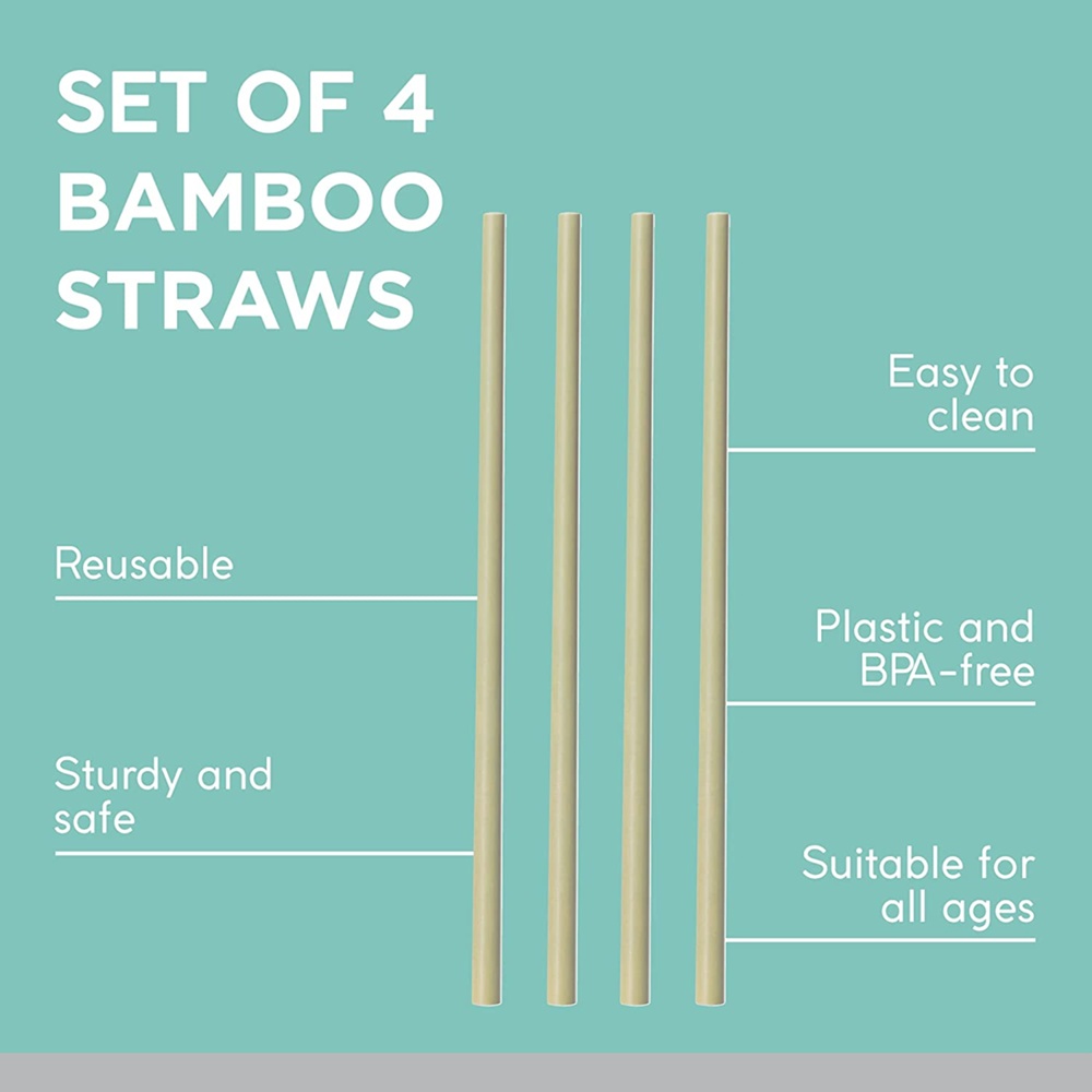 Sugrör i Bambu, återanvändbara, med borste, 4 st, TYPHOON BAMBOO, 20 cm, Beige