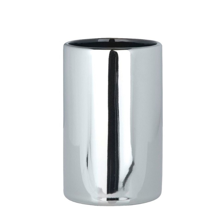 Tandborsthållare / mugg i Keramik, POLARIS, Ø 7,5 x H 11,2 cm, Krom