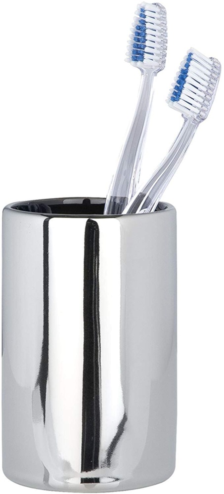 Tandborsthållare / mugg i Keramik, POLARIS, Ø 7,5 x H 11,2 cm, Krom
