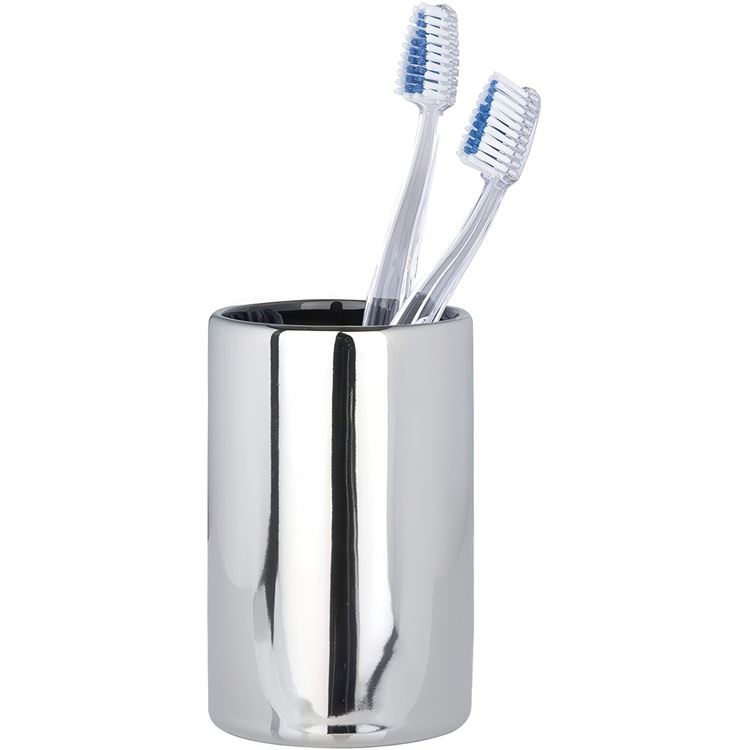 Tandborsthållare / mugg i Keramik, POLARIS, Ø 7,5 x H 11,2 cm, Krom