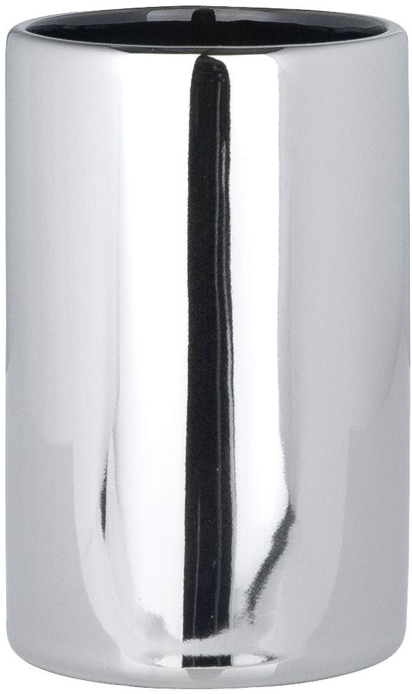 Tandborsthållare / mugg i Keramik, POLARIS, Ø 7,5 x H 11,2 cm, Krom