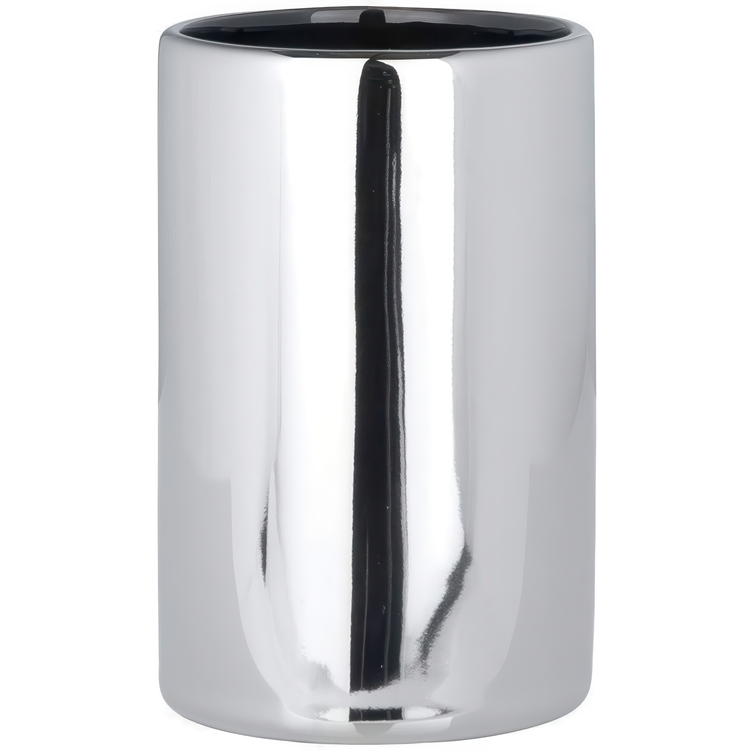 Tandborsthållare / mugg i Keramik, POLARIS, Ø 7,5 x H 11,2 cm, Krom