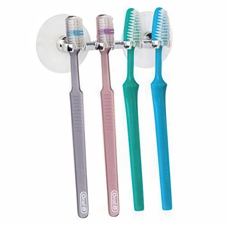 Tandborsthållare med sugpropp, för 4 tandborstar, GIA TOTHBRUSH HOLDER, Silver