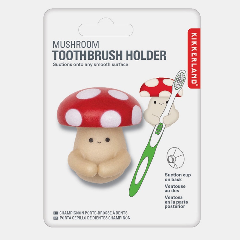 Tandborsthållare med sugproppsfäste, Flugsvamp, MUSHROOM, 3,4 x 4,5 x H 5,1 cm, Röd / Beige