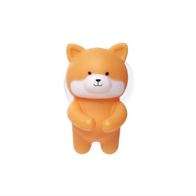 Tandborsthållare med sugproppsfäste, SHIBA INU DOG, 4 x 5 x H 6 cm, Orange