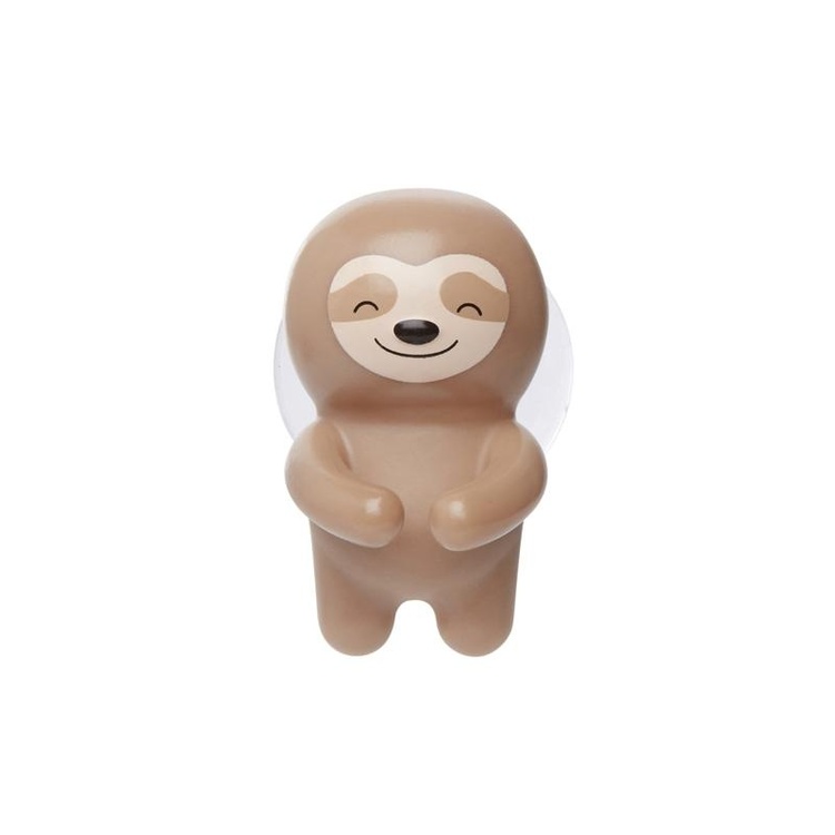 Tandborsthållare med sugproppsfäste, SLOTH, 4 x 5 x H 6 cm, Brun