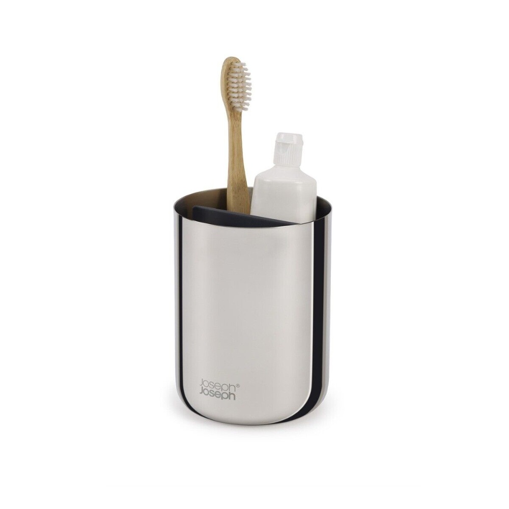 Tandborstmugg för eltandborstar, EASY STORE LUXE, Ø 9 x H 11,7 cm, Joseph Joseph, Rostfritt stål