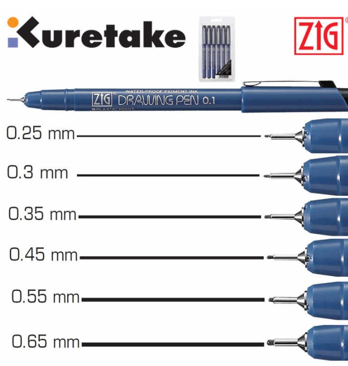 Textningspenna Fineliner, ZIG KUREATAKE 0,3 mm, svart