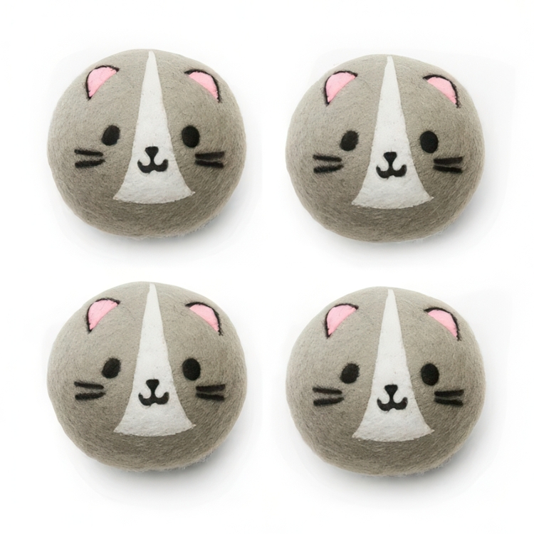 Torkbollar av ull till torktumlaren, 4 st, WOOL CAT DRYER BUDDIES, Ø 7 cm, Grå